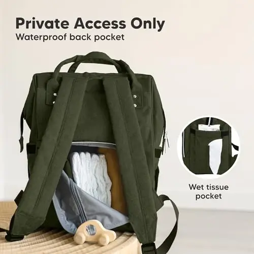 KeaBabies Baby Diaper Bag рюкзак - Большая детская сумка для мальчиков и девочек, водонепроницаемый многофункциональный дорожный рюкзак для подгузников с пеленальным ковриком, прочные дорожные принадлежности для мам и пап (темно-оливковый) - 5