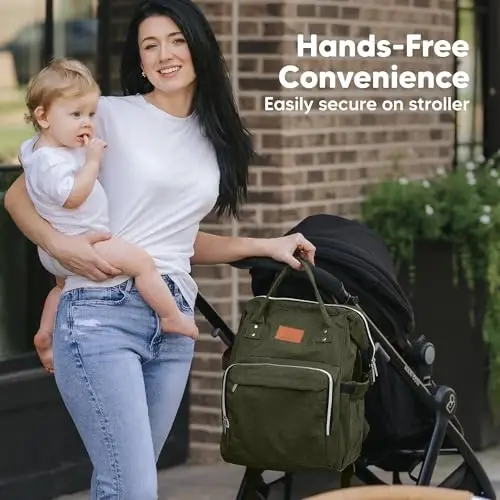 KeaBabies Baby Diaper Bag рюкзак - Большая детская сумка для мальчиков и девочек, водонепроницаемый многофункциональный дорожный рюкзак для подгузников с пеленальным ковриком, прочные дорожные принадлежности для мам и пап (темно-оливковый) - 6
