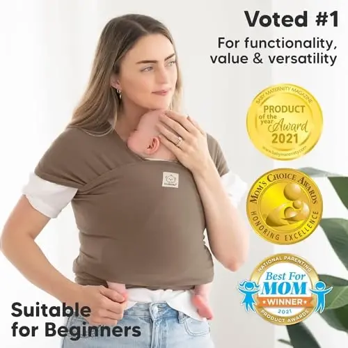 KeaBabies Baby Wrap Carrier - All in 1 Original Baby Carrier Newborn to Toddler Sling, Easy to Wear, Hands Free Bonding, Lightweight, Breathable Infant Wraps (Saddle Brown) - 3