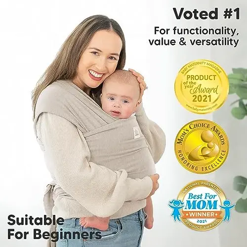 KeaBabies Baby Wrap Carrier - All in 1 Original Baby Carrier Newborn to Toddler Sling, Easy to Wear, Hands Free Bonding, Lightweight, Breathable Infant Wraps (Stone Gray) (Pack of 2) - 3