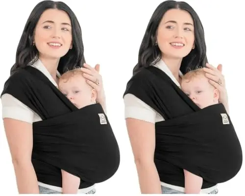 KeaBabies Baby Wrap Carrier - All in 1 Original Baby Carrier Newborn to Toddler Sling, Easy to Wear, Hands Free Bonding, Lightweight, Breathable Infant Wraps (Trendy Black) (Pack of 2) - 1