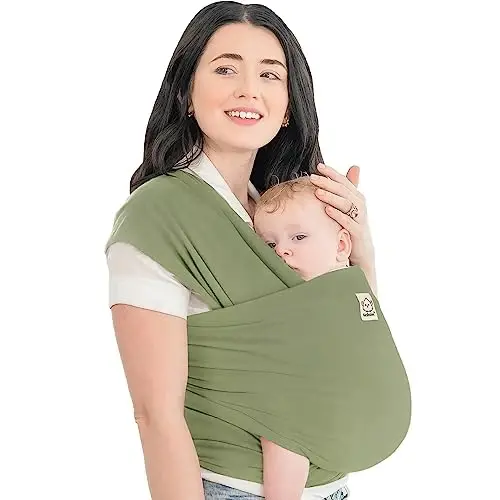 KeaBabies Baby Wrap Carrier - All in 1 Original Baby Carrier Yangi tug'ilgan chaqaloqdan boshlab yosh bolagacha Sling, Kiyish oson, Qo'lsiz bog'lanish, Yengil, Nafas oladigan chaqaloq o'rashlari (Dusty Olive) - 2