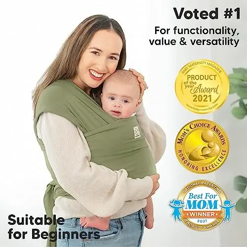 KeaBabies Baby Wrap Carrier - All in 1 Original Baby Carrier Yangi tug'ilgan chaqaloqdan boshlab yosh bolagacha Sling, Kiyish oson, Qo'lsiz bog'lanish, Yengil, Nafas oladigan chaqaloq o'rashlari (Dusty Olive) - 3