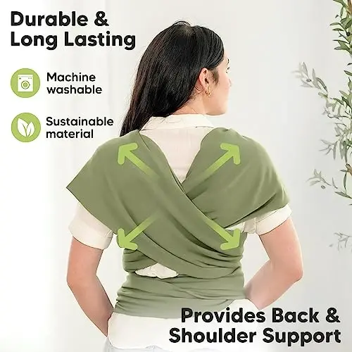 KeaBabies Baby Wrap Carrier - All in 1 Original Baby Carrier Yangi tug'ilgan chaqaloqdan boshlab yosh bolagacha Sling, Kiyish oson, Qo'lsiz bog'lanish, Yengil, Nafas oladigan chaqaloq o'rashlari (Dusty Olive) - 4