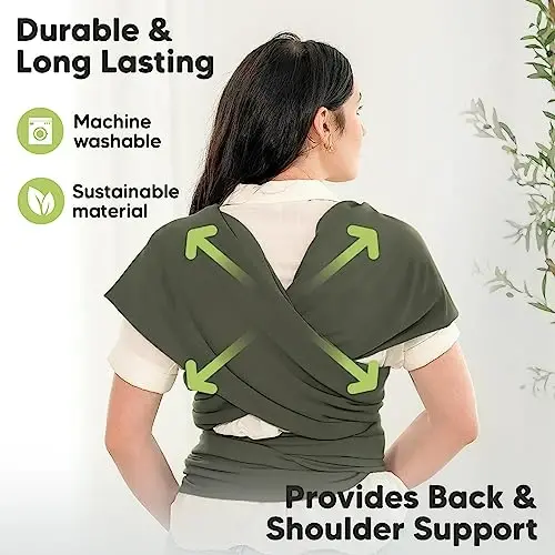 KeaBabies Baby Wrap Carrier - All in 1 Original Baby Carrier Yangi tug'ilgan chaqaloqdan kichkintoygacha Sling, Kiyish oson, Qo'llarsiz bog'lanish, Yengil, Nafas oladigan chaqaloq o'ramlari (O'rmon) - 3