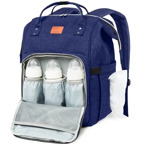 KeaBabies Baby Diaper Bag Backpack - Large Baby Bag for Boys, Girls, Waterproof Multi Function Travel Diaper Backpack with Changing Pad, Durable Travel Essentials for Moms and Dads (Marine Blue) - 1