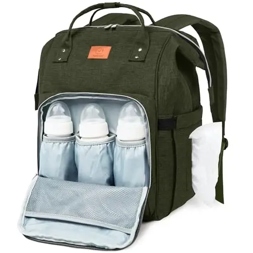 KeaBabies Baby Diaper Bag Backpack - Large Baby Bag for Boys, Girls, Waterproof Multi Function Travel Diaper Backpack with Changing Pad, Durable Travel Essentials for Moms and Dads (Dark Olive) - KEABABIES