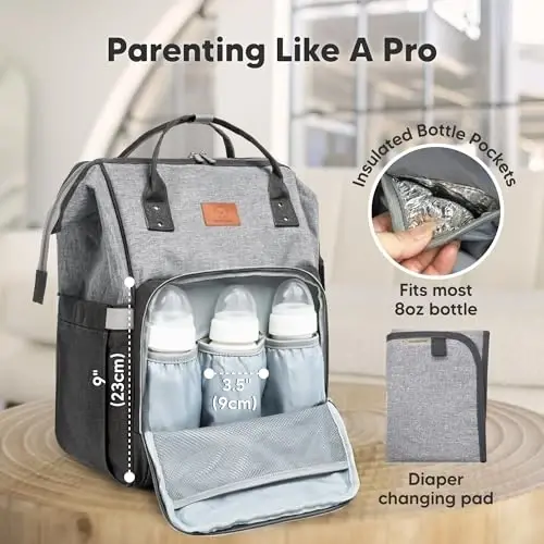 KeaBabies Baby Diaper Bag Backpack - Large Baby Bag for Boys, Girls, Waterproof Multi Function Travel Diaper Backpack with Changing Pad, Durable Travel Essentials for Moms and Dads (Graphite) - 4