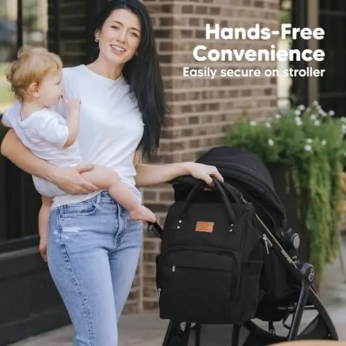 KeaBabies Baby Diaper Bag Backpack - Large Baby Bag for Boys, Girls, Waterproof Multi Function Travel Diaper Backpack with Changing Pad, Durable Travel Essentials for Moms and Dads (Trendy Black) - 6