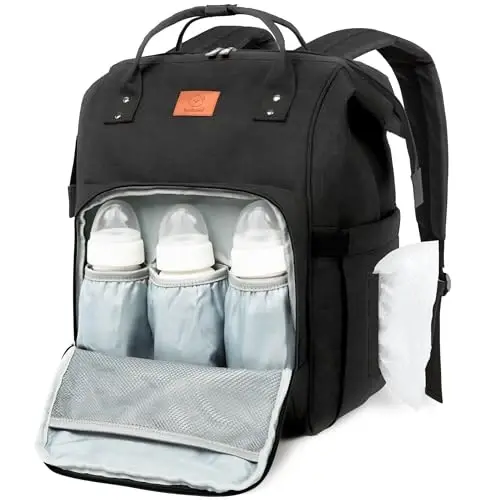 KeaBabies Baby Diaper Bag Backpack - Large Baby Bag for Boys, Girls, Waterproof Multi Function Travel Diaper Backpack with Changing Pad, Durable Travel Essentials for Moms and Dads (Trendy Black) 