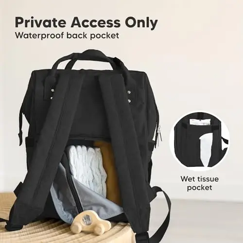 KeaBabies Baby Diaper Bag Backpack - Large Baby Bag for Boys, Girls, Waterproof Multi Function Travel Diaper Backpack with Changing Pad, Durable Travel Essentials for Moms and Dads (Trendy Black) - 5