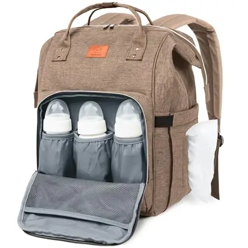 KeaBabies Baby Diaper Bag Backpack - Large Baby Bag for Boys, Girls, Waterproof Multi Function Travel Diaper Backpack with Changing Pad, Durable Travel Essentials for Moms and Dads (Coffee Brown) - 1