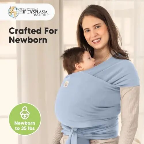 KeaBabies Baby Wrap Carrier - All in 1 Original Baby Carrier Newborn to Toddler Sling, Easy to Wear, Hands Free Bonding, Lightweight, Breathable Infant Wraps (Powder Blue) 
