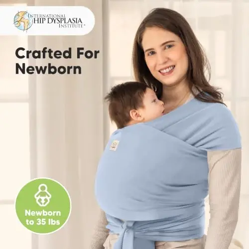 KeaBabies Bebek Kanguru Taşıyıcı - Hepsi 1 Arada Orijinal Bebek Taşıyıcı Yenidoğandan Yürümeye Başlayan Çocuk Askısı, Giymesi Kolay, Eller Serbest Bağlanma, Hafif, Nefes Alabilen Bebek Sargıları (Pudra Mavisi) 