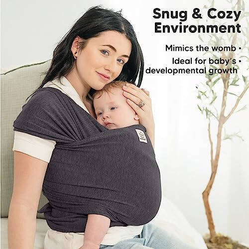 KeaBabies Baby Wrap Carrier - All in 1 Original Baby Carrier Newborn to Toddler Sling, Easy to Wear, Hands Free Bonding, Lightweight, Breathable Infant Wraps (Mystic Gray) - 6