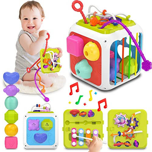 kecristv Montessori Toys for Toddler Girls Boys, Baby Sorter Learning Sensory Activity Cube, Toddler Girl Boy Birthday Gifts, Baby Toys 18+ Months - 1