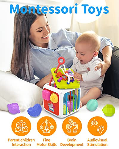 Kecristv Montessori Toys for 1 Year Old Girls Boys, Baby Sorter Toys Learning Activity Cube, 1 Year Old Girl Boy Birthday Gifts, Baby Toys 6-12-18 Months, 7-in-1 Developmental Learning Toys - 2