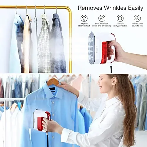 KEDEMAS Portable Steamer Iron, 1300W Travel Mini Iron, Ideal for All Fabrics, Horizontal, Vertical and Dry Ironing 40s Fast Heat-up ONLY FOR 120V (Red) - KEDEMAS (1)