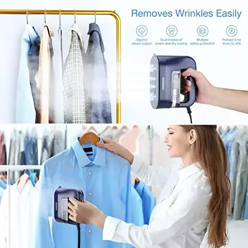 KEDEMAS Steamer Iron for Clothes,Portable Travel Mini Iron,1300W Powerful Garment Steamers,Horizontal, Vertical and Dry Ironing 4 in 1, 40s Fast Heat-up(Dark Blue) - 2