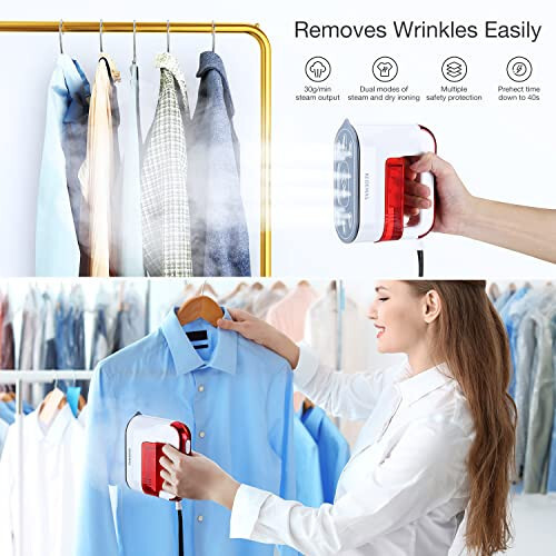 KEDEMAS Steamer Iron for Clothes,Travel Mini Iron,1300W Clothes Steamer,Fast Wrinkle Removal with Large 100ml Tank,Ideal for All Fabrics,Compact and Portable Travel Garment Steamer (Red) ONLY FOR 120V - 2