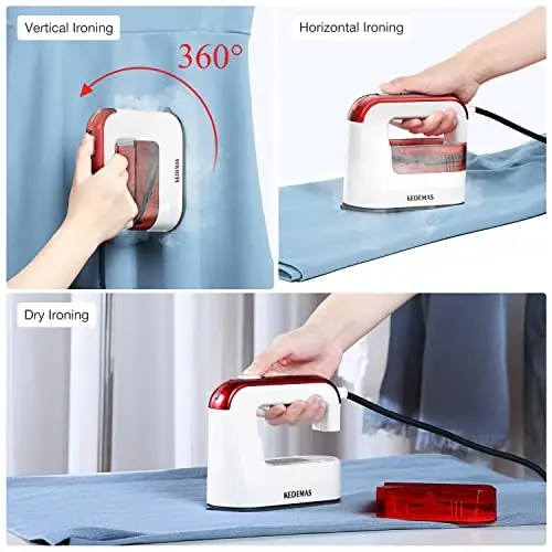 KEDEMAS Steamer Iron for Clothes,Travel Mini Iron,1300W Clothes Steamer,Fast Wrinkle Removal with Large 100ml Tank,Ideal for All Fabrics,Compact and Portable Travel Garment Steamer (Red) ONLY FOR 120V - 3