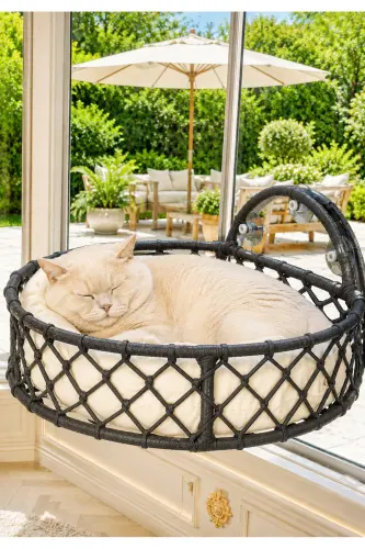 Kedi Köpek Cam Yatağı Hamak El İşçiliği - Antrasit 