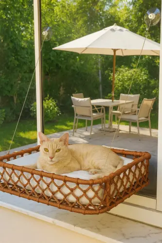 Kedi & Köpek Cam Yatağı Hamak El İşçiliği-Kahverengi - TASARYUM (1)