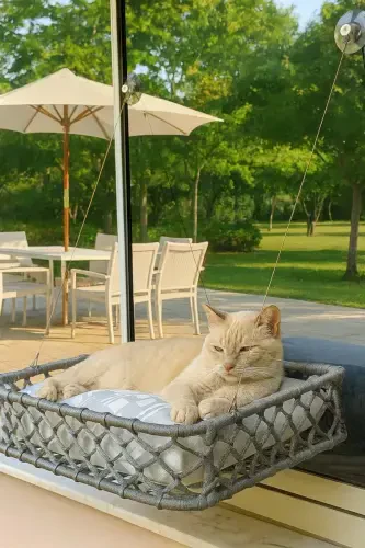 Kedi Köpek Cam Yatağı Vantuzlu El İşçiliği-Gri - TASARYUM (1)