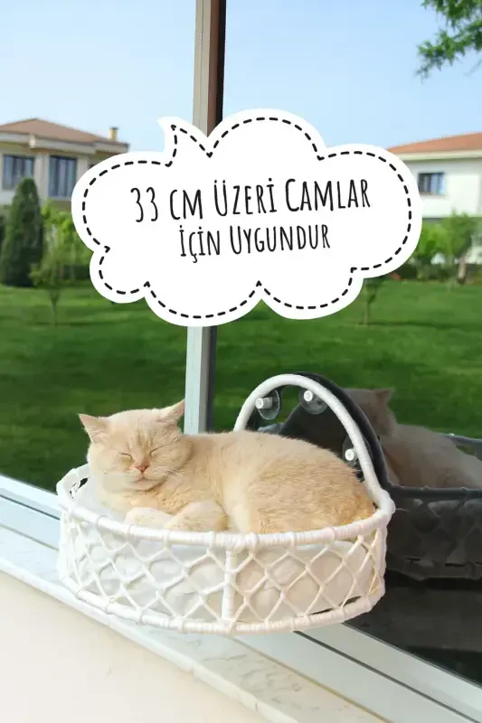 Kedi Köpek Cam Yatağı Vantuzlu Hamak El İşçiliği-Beyaz - 1