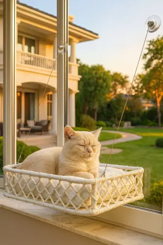 Kedi Köpek Cam Yatağı Vantuzlu Hamak El İşçiliği - Beyaz - 3