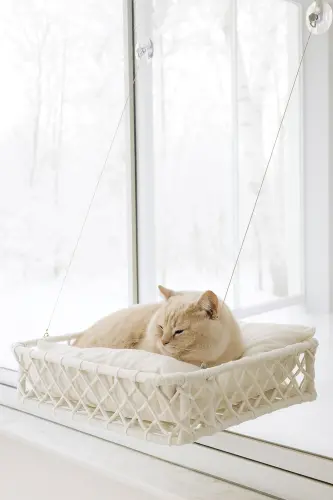 Kedi Köpek Cam Yatağı Vantuzlu Hamak El İşçiliği - Beyaz - 4