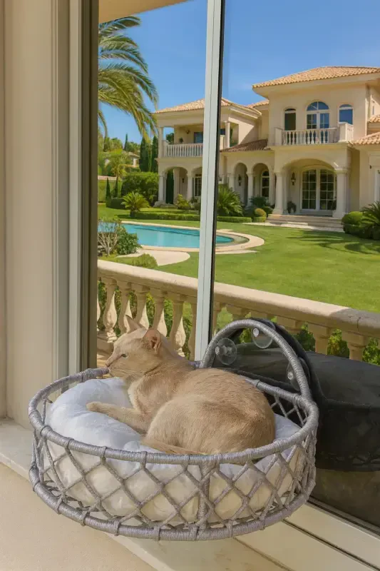 Kedi Köpek Cam Yatağı Vantuzlu Hamak El İşçiliği-Gri - TASARYUM