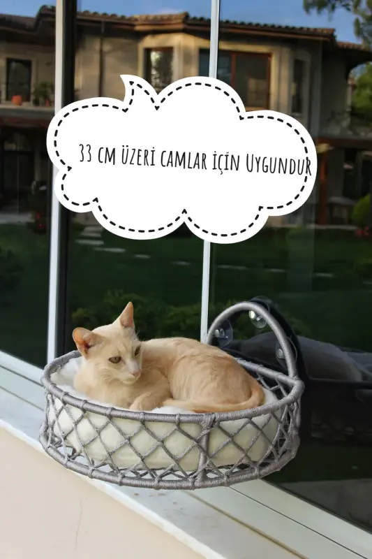 Kedi Köpek Cam Yatağı Vantuzlu Hamak El İşçiliği - Gri - 2