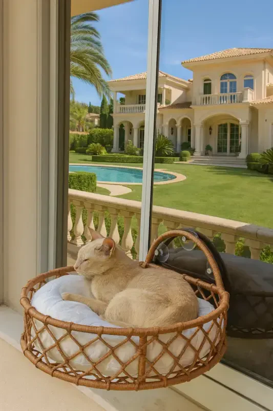 Kedi Köpek Cam Yatağı Vantuzlu Hamak El Işçiliği-Kahverengi - TASARYUM