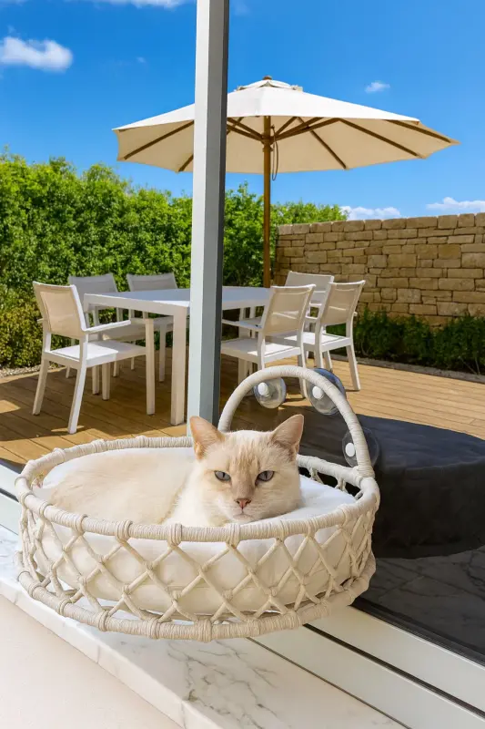 Kedi Köpek Cam Yatağı Vantuzlu Hamak El İşçiliği-Krem - GENEL MARKALAR