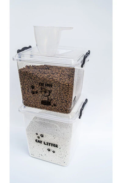 Kedi Köpek Kuru Mama Kum Saklama Kabı Kutusu Seti - ATA HOME (1)