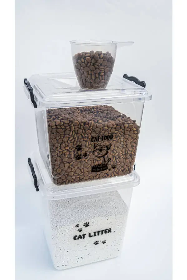 Kedi Köpek Kuru Mama Kum Saklama Kabı Kutusu Seti - 4
