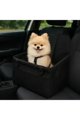 Kedi Köpek Oto Koltuğu Taşınabilir Araç Koltuğu – Emniyet Klipsli, Yıkanabilir Kumaş,-Kahverengi - 1