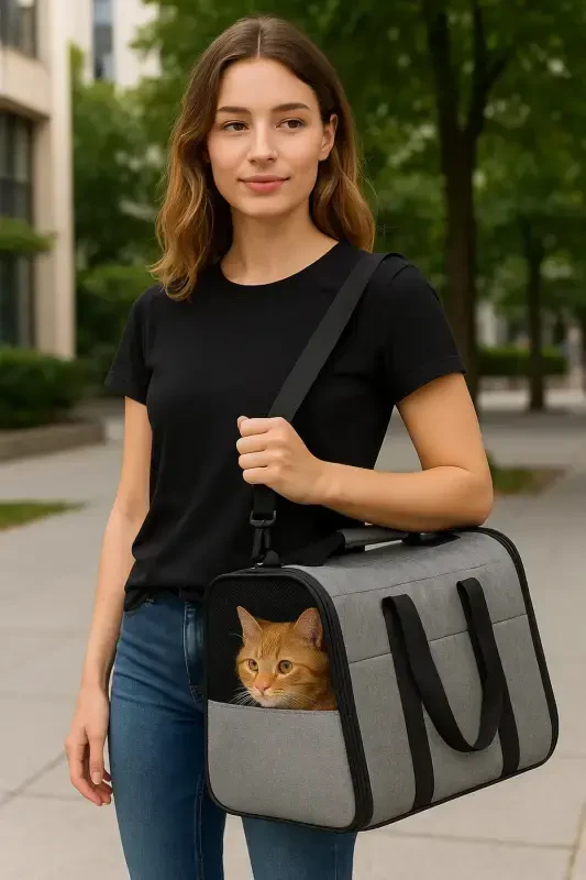 Kedi Köpek Taşıma Çantası | Uçak Kabin Uyumlu Valiz Askılı | Su Geçirmez Konforlu Çanta-Mavi - 2