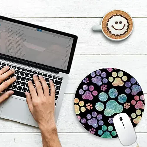Cat Paw Round Mouse Pads for Desk, Funny Small Mousepad for Laptop Gaming, Stitched Edge Non-Slip Rubber Base, Cute Home Office Decor Desk Accessories Office Supplies Gift for Women Teen Girls - GCTRIKI (1)