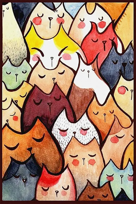 Kedili Halı Kedi Desenli Renkli Dijital Baskı Yıkanabilir Kaymaz Taban Bebek Ve Çocuk Odası Halısı - Renkli504 - 2