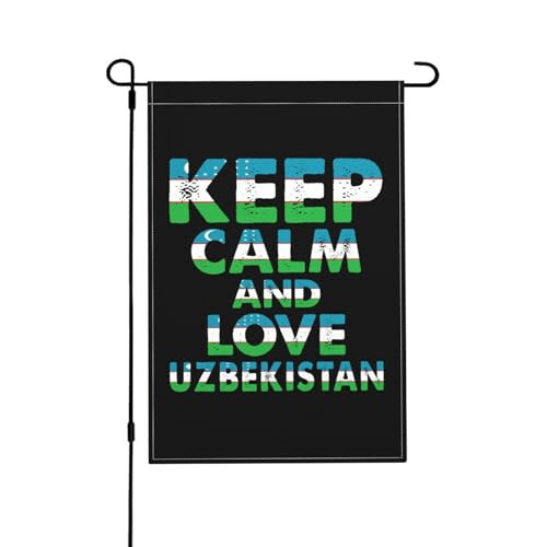 Keep Calm And Love Uzbekistan Garden Flags for Outside 12x18 Inch Double Sided Welcome Spring Summer Garden Flag Durable Patio Lawn Seasonal Decor Flag - 1