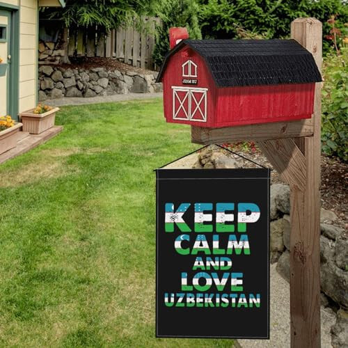 Keep Calm And Love Uzbekistan Garden Flags for Outside 12x18 Inch Double Sided Welcome Spring Summer Garden Flag Durable Patio Lawn Seasonal Decor Flag - 3