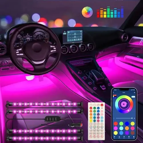 Interior Car Lights Keepsmile Car Accessories APP Control with Remote Music Sync Color Change RGB Under Dash Lighting with Charger 12V LED Lights Running Board Lights - KEEPSMILE