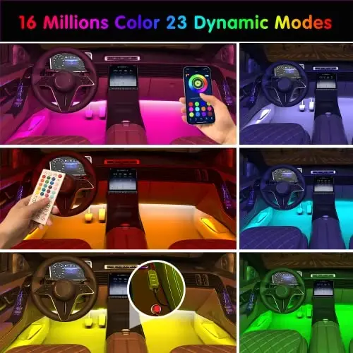 Keepsmile Interior Car Lights Accessories APP Control with Remote Music Sync Color Change RGB Under Dash Car Lighting with USB Charger 12V 2A Led Lights for Jeep Truck - 3