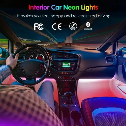 Interior Car Lights Keepsmile Car Accessories APP Control with Remote Music Sync Color Change RGB Under Dash Lighting with Charger 12V LED Lights Running Board Lights - KEEPSMILE (1)