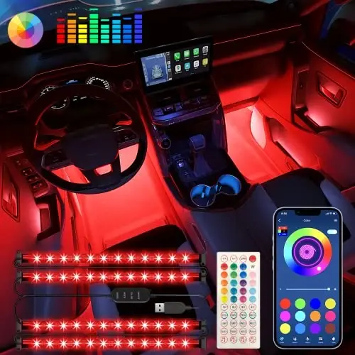 Keepsmile Interior Car Lights Accessories APP Control with Remote Music Sync Color Change RGB Under Dash Car Lighting with USB Charger 12V 2A Led Lights for Jeep Truck 