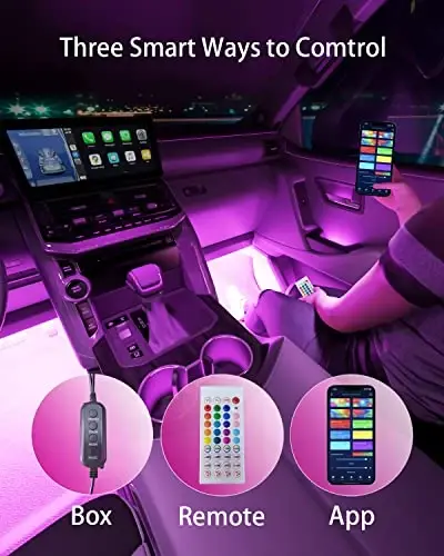 Keepsmile Interior Car Lights Accessories APP Control with Remote Music Sync Color Change RGB Under Dash Car Lighting with USB Charger 12V 2A Led Lights for Jeep Truck - 3