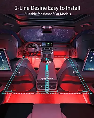 Keepsmile Interior Car Lights Accessories APP Control with Remote Music Sync Color Change RGB Under Dash Car Lighting with USB Charger 12V 2A Led Lights for Jeep Truck - 6