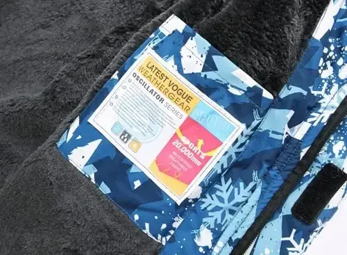 Keevoom Boys Qishki Palto chang'i kurtkasi shamoldan himoya qiluvchi bolalar snowboardi issiq jun qor paltosi suv o'tkazmaydigan tashqi kaputli chang'i paltolari - 6